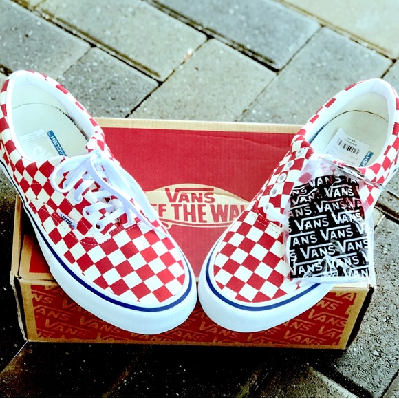 red and white checkered vans lace up